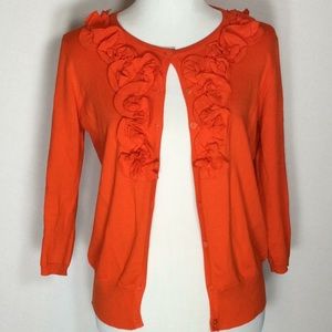 Orange Cardigan w/Rose Embellished Neckline